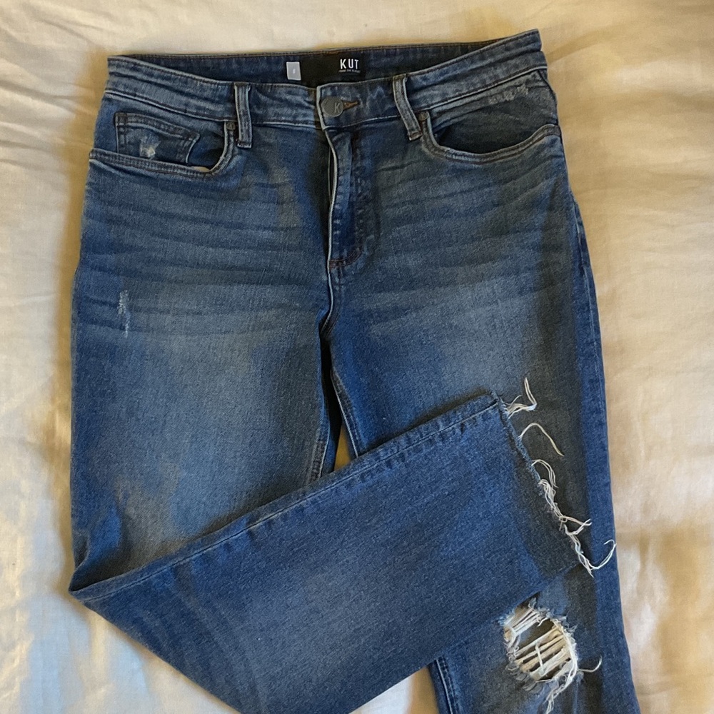 Kut from the Kloth Women's Dark Blue Distressed Mom Jeans